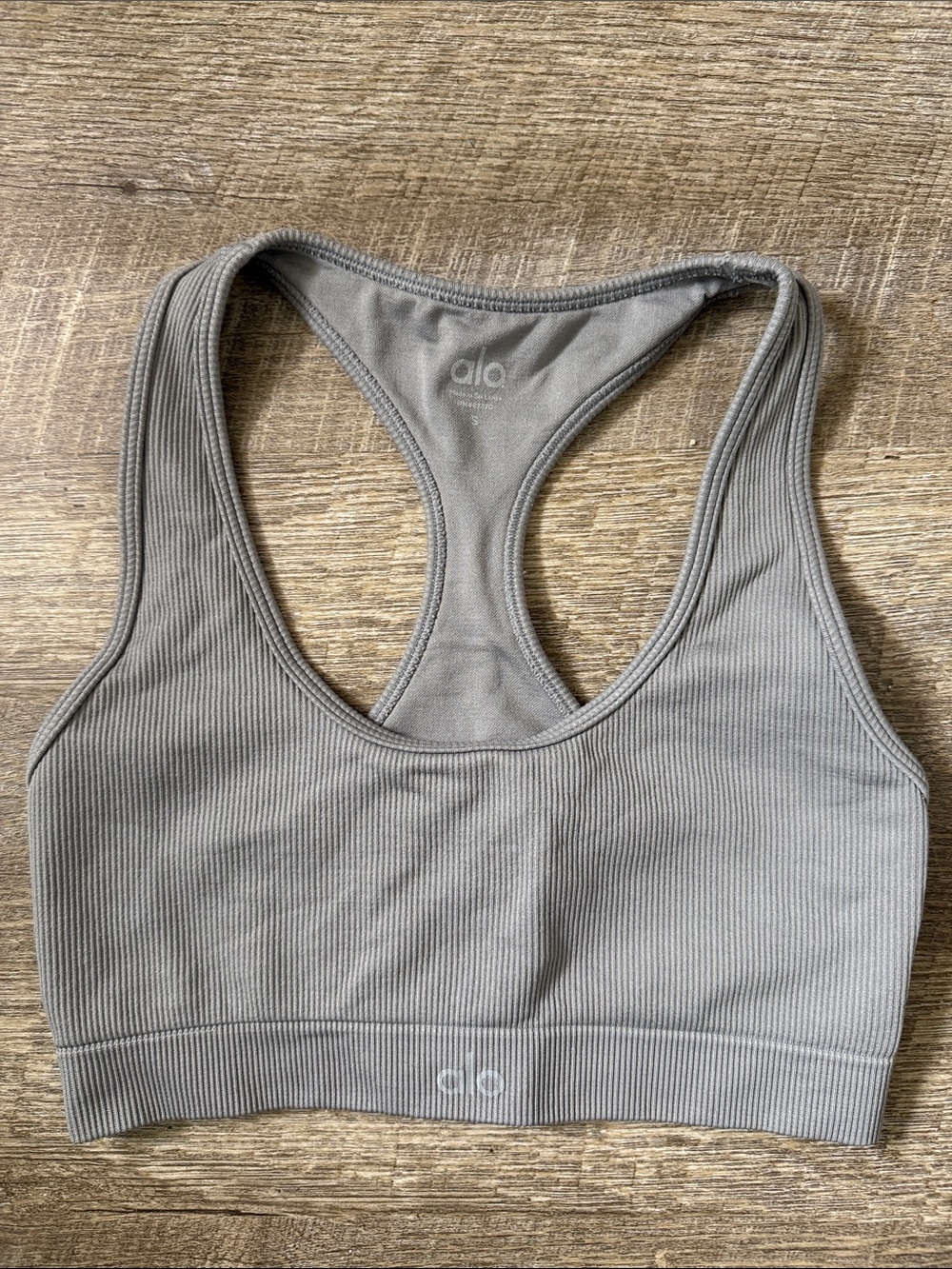 ALO Yoga Ribbed Racerback Sports Bra In Gray Size Small